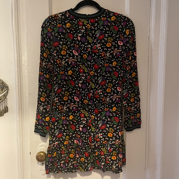 Zara Trafaluc Black Floral Long Sleeve Mini Dress - Picture 6 of 9